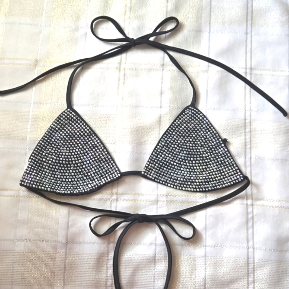 Black Rhinestone Bikini Top